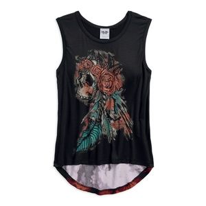 Harley-Davidson Skull Tank Top with Tie-Dye Back